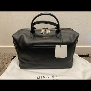 NWT Mina Baie Black Leather Emmy Midi
